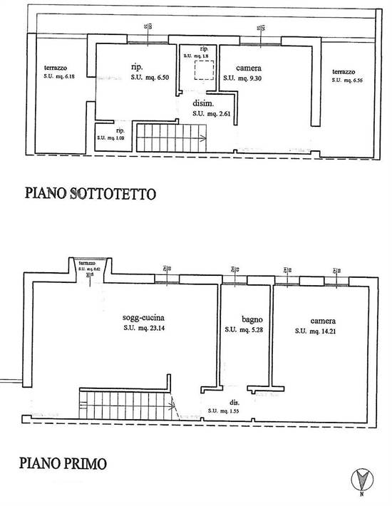 Planimetria Piano Primo + Mansarda